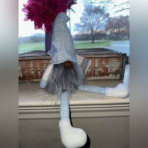 Whimsical Gnome Blue and White with Gray with Butterfly/ Plush Decor / New